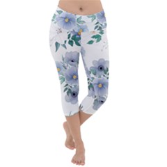 Floral Pattern Lightweight Velour Capri Yoga Leggings by Valentinaart