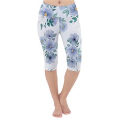 Floral Pattern Lightweight Velour Cropped Yoga Leggings by Valentinaart