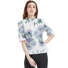 Floral Pattern Frill Neck Blouse