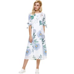 Floral Pattern Bow Sleeve Chiffon Midi Dress