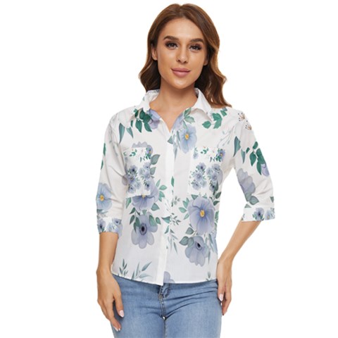 Floral Pattern Women s Quarter Sleeve Pocket Shirt by Valentinaart