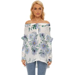 Floral Pattern Off Shoulder Chiffon Pocket Shirt