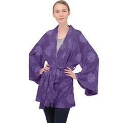 Floral Pattern Long Sleeve Velvet Kimono  by Valentinaart