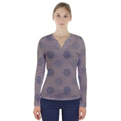 Floral Pattern V-neck Long Sleeve Top by Valentinaart