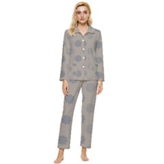 Floral Pattern Womens  Long Sleeve Velvet Pocket Pajamas Set