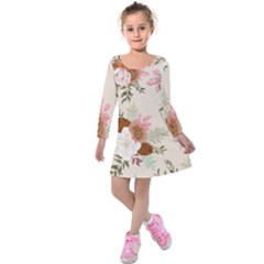 Floral Pattern Kids  Long Sleeve Velvet Dress