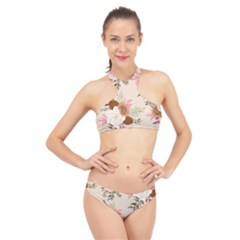 Floral Pattern High Neck Bikini Set by Valentinaart