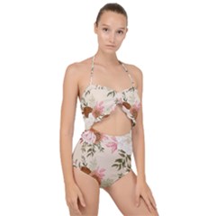 Floral Pattern Scallop Top Cut Out Swimsuit by Valentinaart