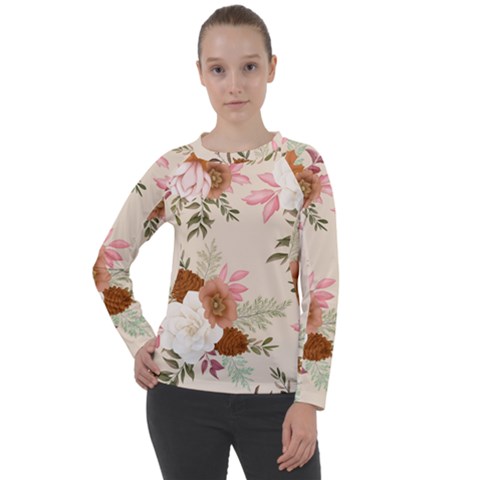 Floral Pattern Women s Long Sleeve Raglan Tee by Valentinaart