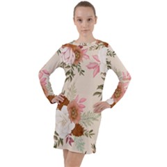 Floral Pattern Long Sleeve Hoodie Dress