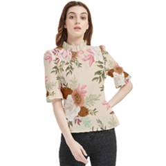 Floral Pattern Frill Neck Blouse