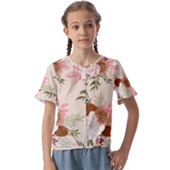 Floral Pattern Kids  Cuff Sleeve Scrunch Bottom Tee