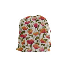 Floral Pattern Drawstring Pouch (medium) by Valentinaart