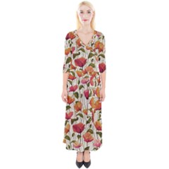 Floral Pattern Quarter Sleeve Wrap Maxi Dress by Valentinaart