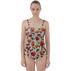 Floral Pattern Twist Front Tankini Set by Valentinaart