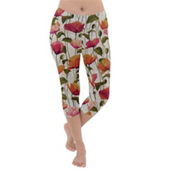 Floral Pattern Lightweight Velour Capri Yoga Leggings by Valentinaart