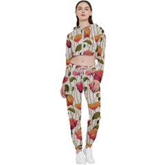 Floral Pattern Cropped Zip Up Lounge Set