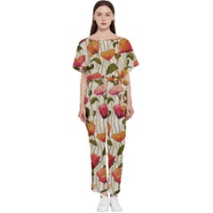 Floral Pattern Batwing Lightweight Chiffon Jumpsuit by Valentinaart