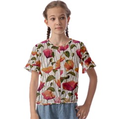 Floral Pattern Kids  Cuff Sleeve Scrunch Bottom Tee