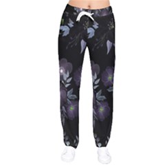 Floral Pattern Women Velvet Drawstring Pants