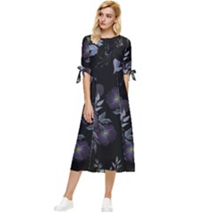 Floral Pattern Bow Sleeve Chiffon Midi Dress