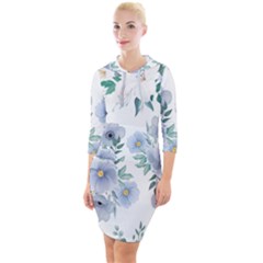 Floral Pattern Quarter Sleeve Hood Bodycon Dress by Valentinaart