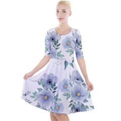 Floral Pattern Quarter Sleeve A-line Dress by Valentinaart