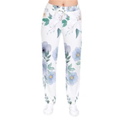 Floral Pattern Women Velvet Drawstring Pants