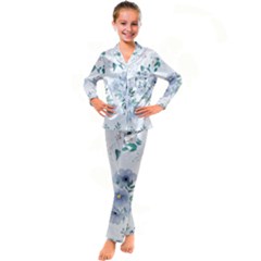 Floral Pattern Kid s Satin Long Sleeve Pajamas Set by Valentinaart