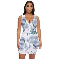 Floral Pattern Draped Bodycon Dress