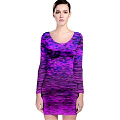 Magenta Waves Flow Series 2 Long Sleeve Bodycon Dress by DimitriosArt