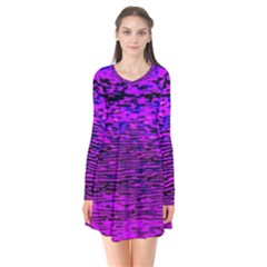 Magenta Waves Flow Series 2 Long Sleeve V-neck Flare Dress by DimitriosArt