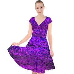 Magenta Waves Flow Series 2 Cap Sleeve Front Wrap Midi Dress by DimitriosArt