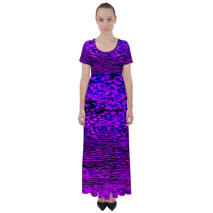 Magenta waves flow series 2 High Waist Short Sleeve Maxi Dress