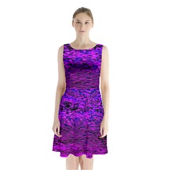 Magenta Waves Flow Series 2 Sleeveless Waist Tie Chiffon Dress by DimitriosArt