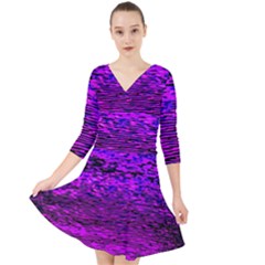 Magenta Waves Flow Series 2 Quarter Sleeve Front Wrap Dress by DimitriosArt