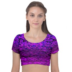 Magenta Waves Flow Series 2 Velvet Short Sleeve Crop Top  by DimitriosArt