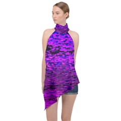 Magenta Waves Flow Series 2 Halter Asymmetric Satin Top by DimitriosArt