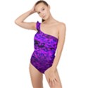 Magenta waves flow series 2 Frilly One Shoulder Swimsuit View1