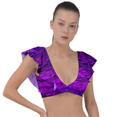 Magenta Waves Flow Series 2 Plunge Frill Sleeve Bikini Top by DimitriosArt