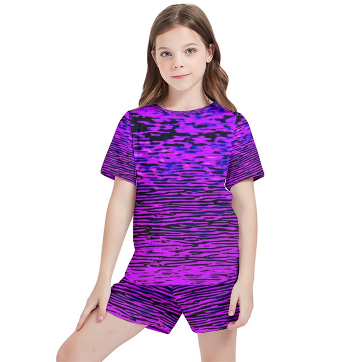 Magenta waves flow series 2 Kids  Tee and Sports Shorts Set