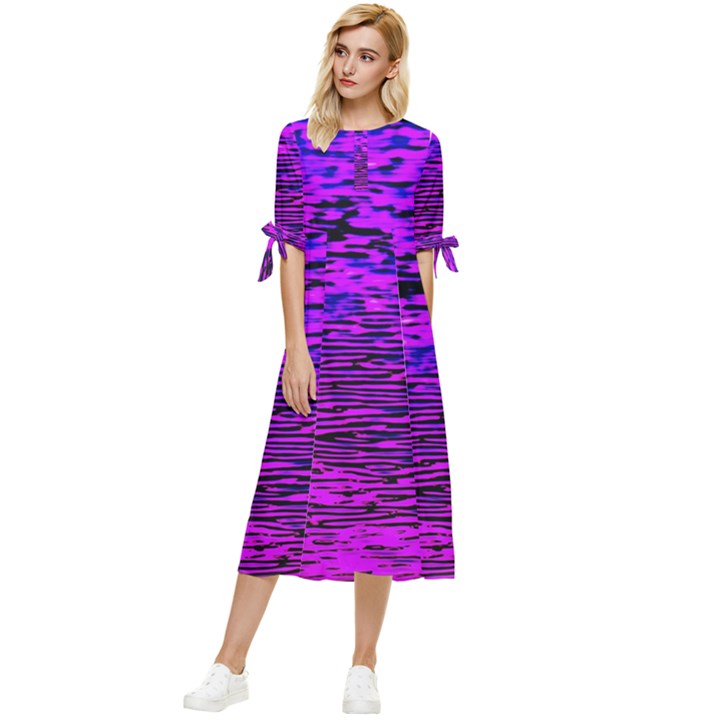 Magenta waves flow series 2 Bow Sleeve Chiffon Midi Dress