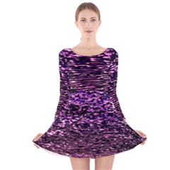 Purple  Waves Abstract Series No2 Long Sleeve Velvet Skater Dress by DimitriosArt