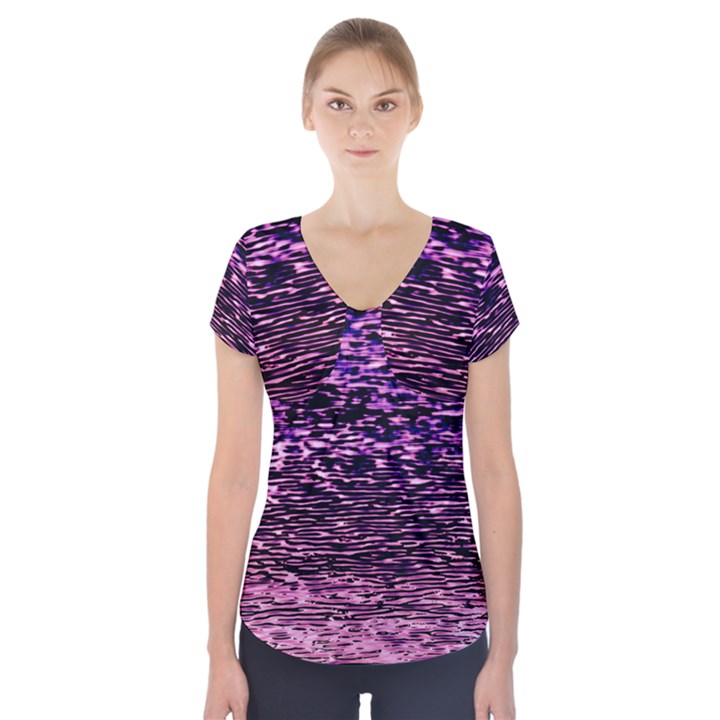 Purple  waves abstract series no2 Short Sleeve Front Detail Top