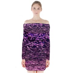 Purple  Waves Abstract Series No2 Long Sleeve Off Shoulder Dress by DimitriosArt