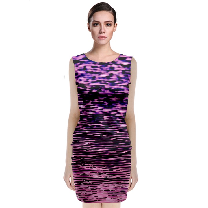 Purple  waves abstract series no2 Sleeveless Velvet Midi Dress