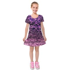 Purple  Waves Abstract Series No2 Kids  Short Sleeve Velvet Dress