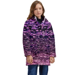 Purple  Waves Abstract Series No2 Kid s Hooded Longline Puffer Jacket