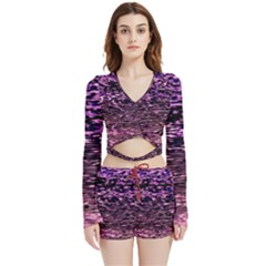 Purple  Waves Abstract Series No2 Velvet Wrap Crop Top And Shorts Set by DimitriosArt