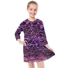 Purple  Waves Abstract Series No2 Kids  Quarter Sleeve Shirt Dress by DimitriosArt